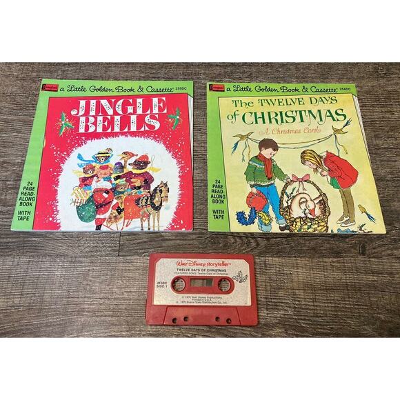 Vintage 1976 Little Golden Books & Cassette Jingle Bells 12 Days of Christmas - Picture 1 of 10